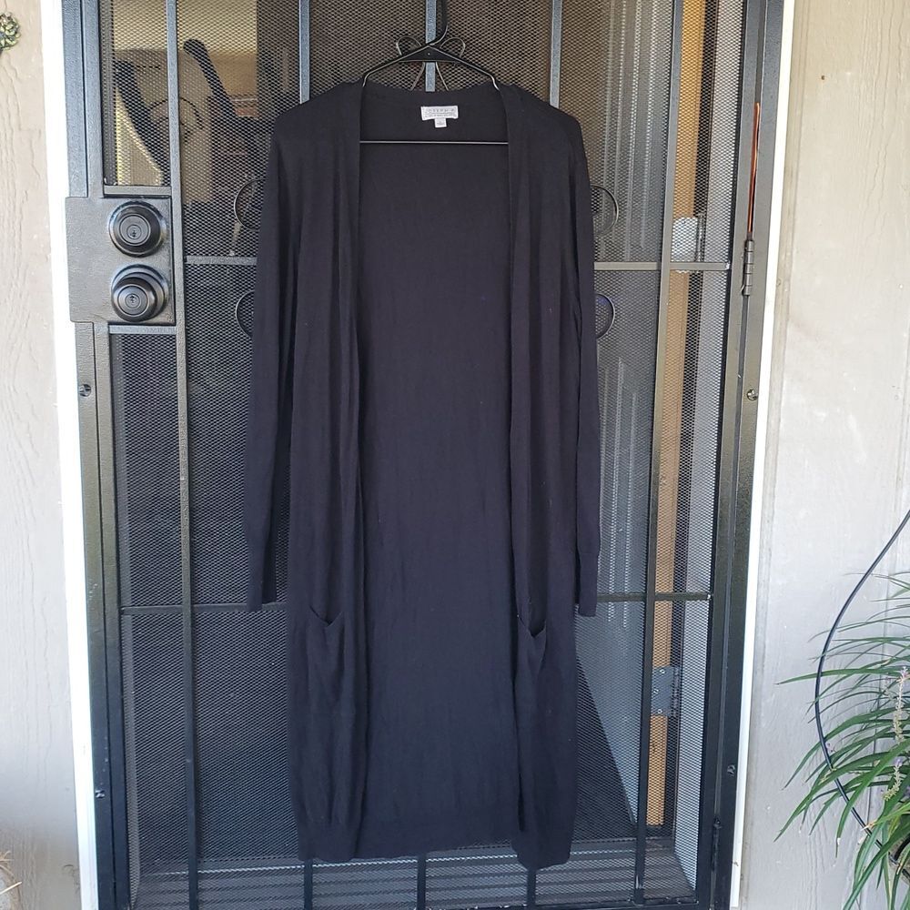 Joseph A Black Open Front Long Knit Cardigan Duster Large